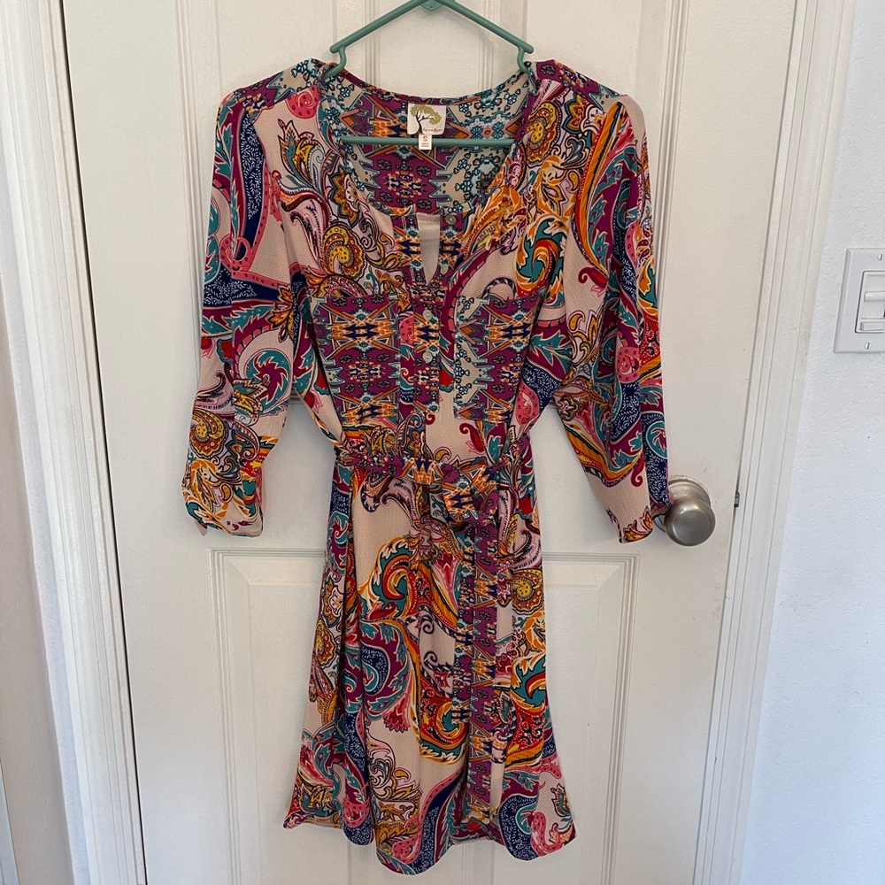 Anthropologie Fig and Flower beautiful belted paisley dress Small S Like New